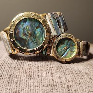 Vintage Jacques Couture Abalone Shell Wrist Watches small and large